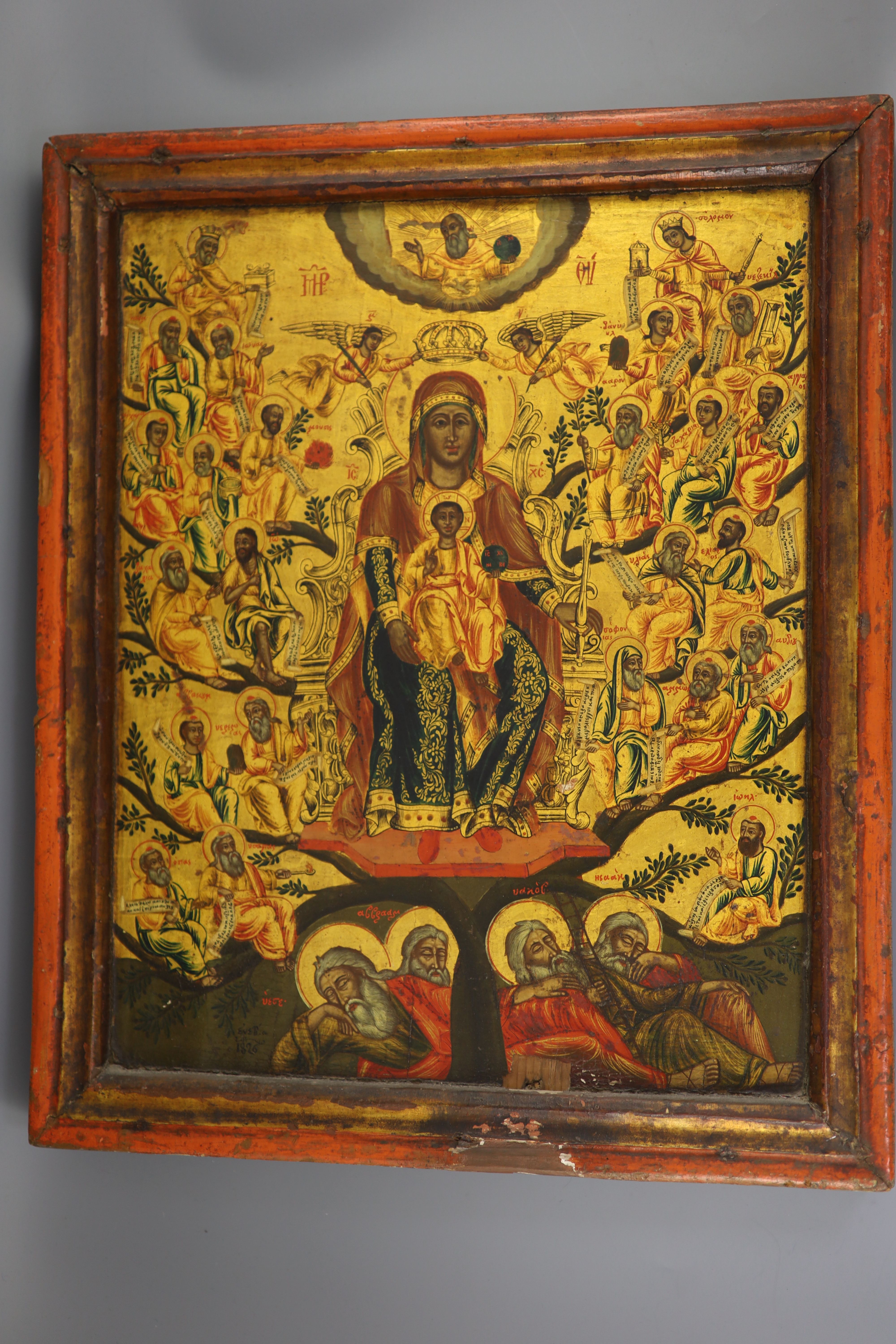 An early 19th century tempera on wooden panel icon, 22 x 18.5in.